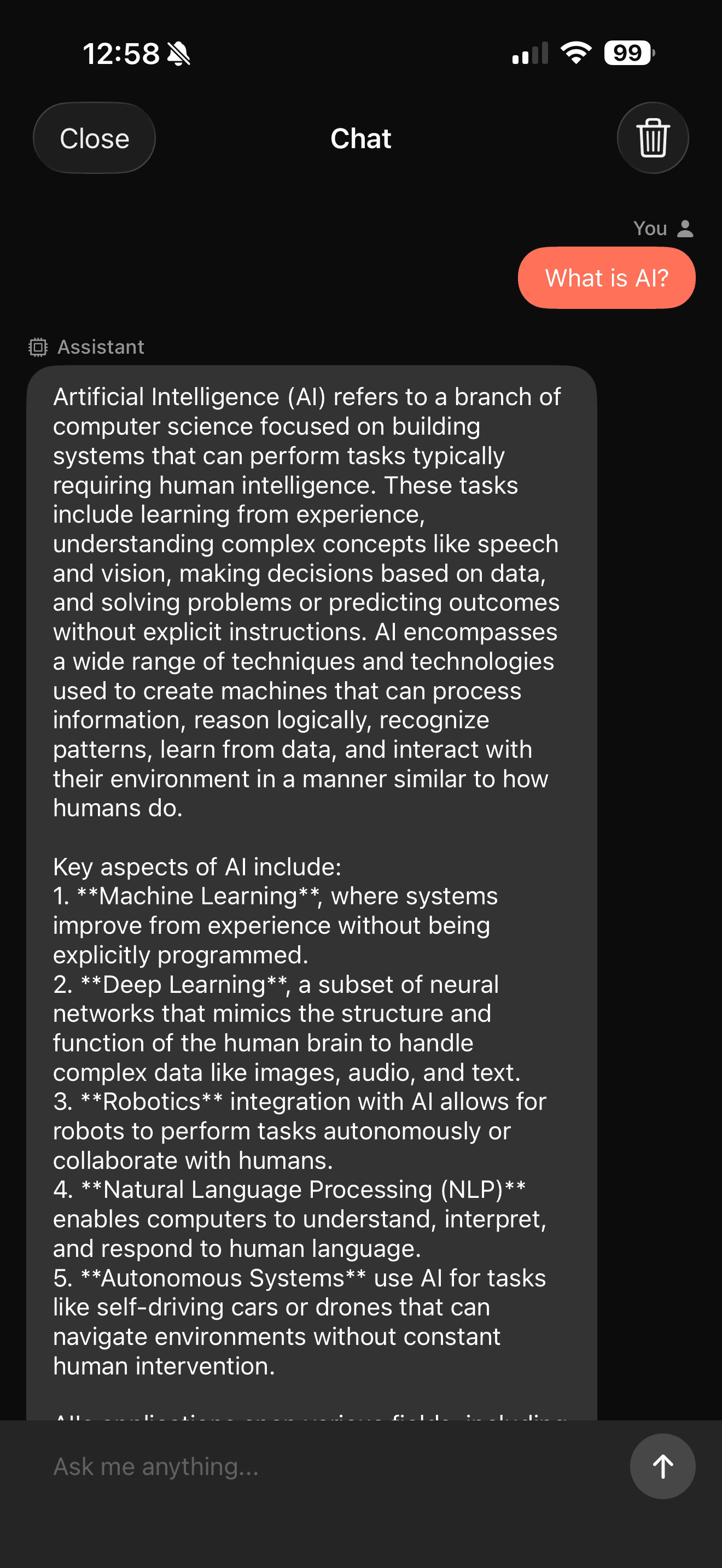 Chat interface with streaming response