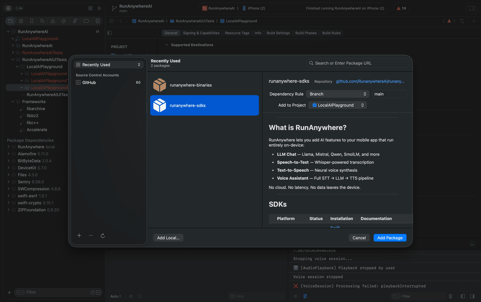 Swift Package Manager adding RunAnywhere SDK